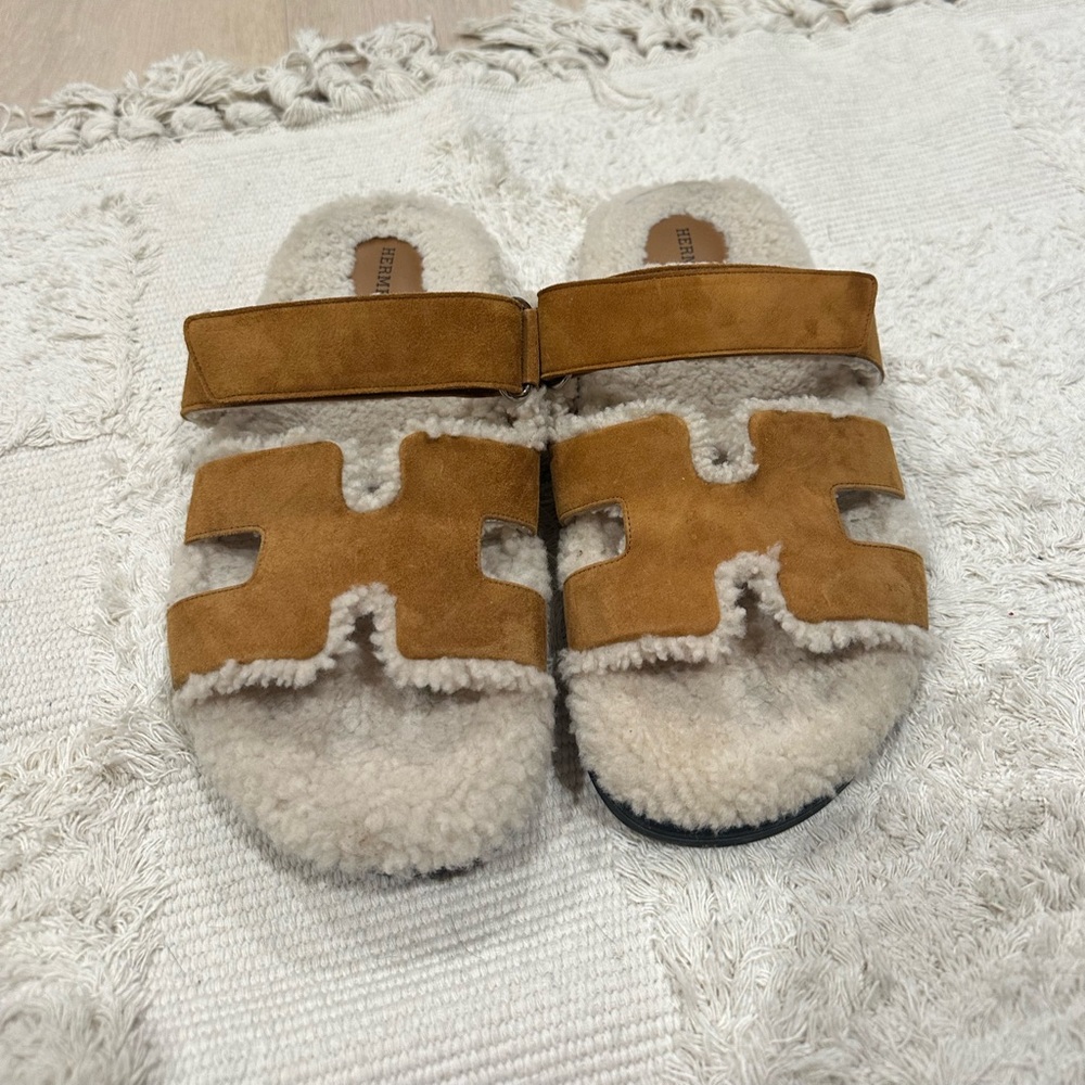 Hermes Chypre Sandals in Natural/Ecru